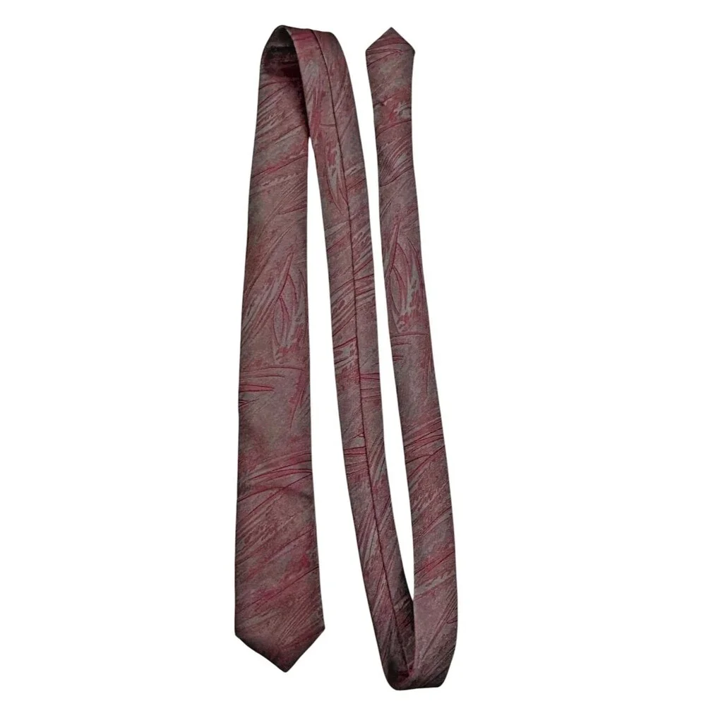 Vintage 80s‎ J Todd Skinny Tie Abstract Red Gray USA Made Slim Retro New Wave